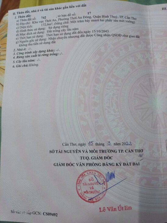 Bán Nền hẻm nhánh QL91B KV Thới An P. Thới An Đông Q. Bình Thuỷ – CHỐT 700 TRIỆU
