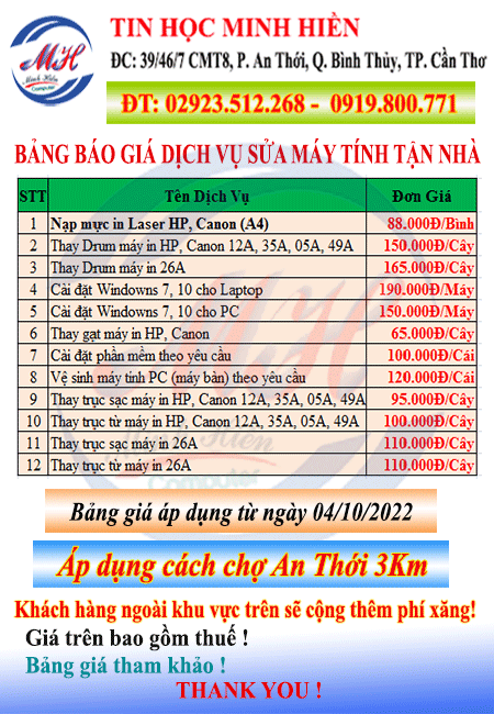 SỬA MÁY IN HP, CANON CẦN THƠ