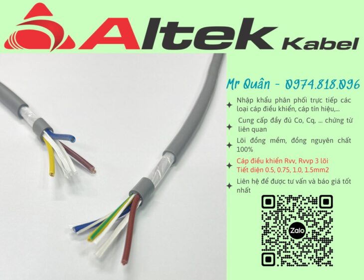 Cáp điều khiển Rvv, Rvvp 3 lõi – Cáp đồng 100%