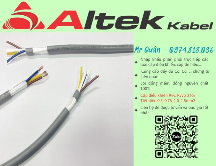 Cáp điều khiển Rvv, Rvvp 3 lõi – Cáp đồng 100%