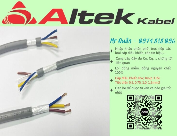 Cáp điều khiển Rvv, Rvvp 3 lõi – Cáp đồng 100%