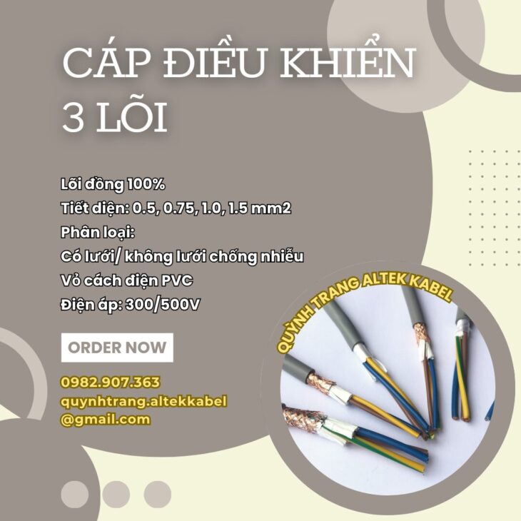 Cáp điều khiển 3 lõi, cáp truyền tín hiệu 3 lõi Altek Kabel