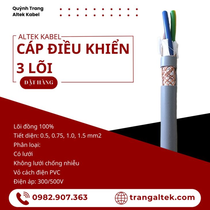 Cáp điều khiển 3 lõi, cáp truyền tín hiệu 3 lõi Altek Kabel