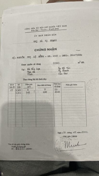 Cần Tiền Bán Gấp Đất SHR Tại Đường Trần Hưng Đạo, Khu Vực 4,P 5,Vị Thanh,Hậu Giang