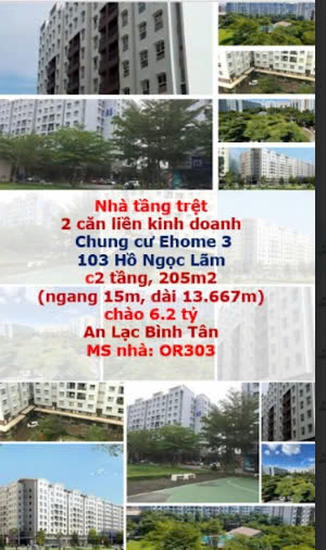 SHOP HOUSE TẦNG TRỆT EHOME 3 , BÌNH TÂN 205 M2,6 PN, 6,2 TỶ