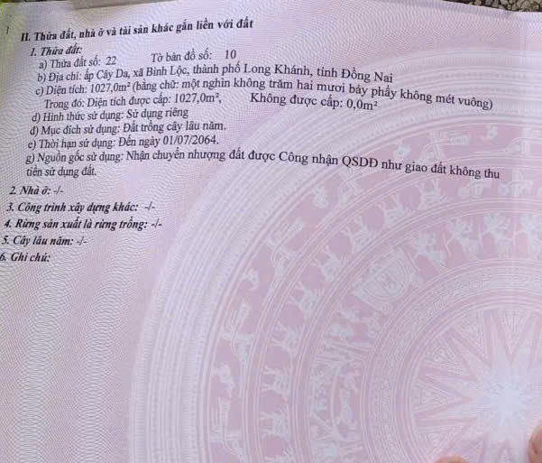 SỞ HỮU ĐẤT ĐẸP CHÍNH CHỦ – GIÁ Tốt – Vị Trí ĐẸP TẠI : Xã BÌNH LỘC – Thành Phố LONG KHÁNH – Tỉnh