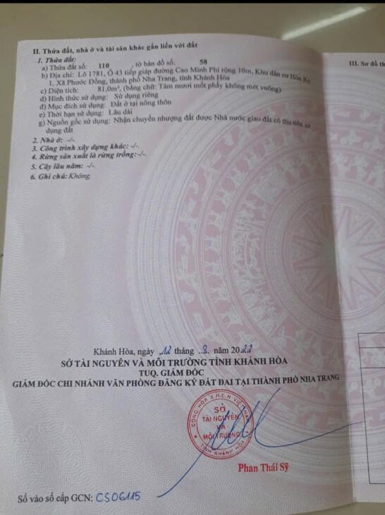 CHỦ MUỐN NHƯỠNG LẠI LÔ ĐẤT ĐẸP ĐƯỜNG CAO MINH PHI – PHƯỚC ĐỒNG NHA TRANG