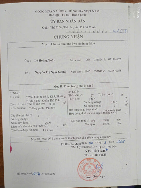 Bán nhà cấp 4 gấp diện tích 178m2 đất tại Đường Số 4, Trường Thọ, Thủ Đức, 5.3 tỷ – hẻm xe máy –