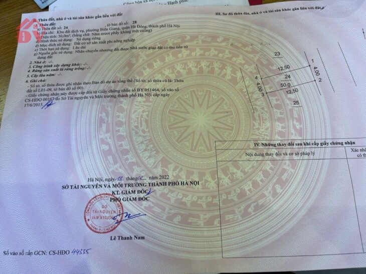 GIÁ 4.6 TỶ ĐẤT TẠI BIÊN GIANG-QUẬN HÀ ĐÔNG D/T:50M