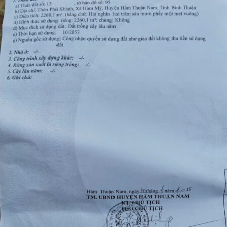 Bán Đất Thôn Phú Khánh Xã Hàm Mỹ, Huyện Hàm Thuận Nam, Bình Thuận.