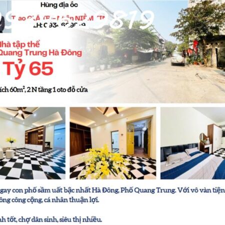 Bán nhà tập thể ngõ Quang Trung Hà Đông Hà Nội. Tầng 1 oto vào tận nơi