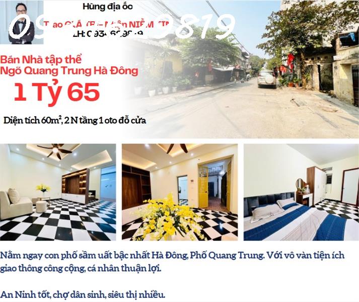 Bán nhà tập thể ngõ Quang Trung Hà Đông Hà Nội. Tầng 1 oto vào tận nơi