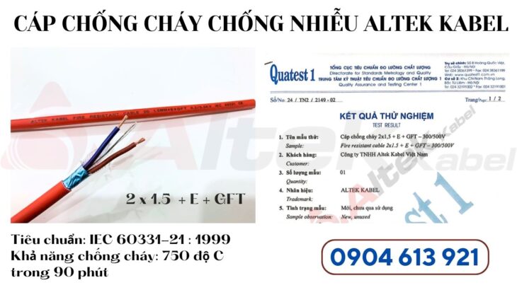 Cáp tín hiệu chống cháy chống nhiễu Altek Kabel 2×1.5mm đạt tiêu chuẩn IEC 60331-21