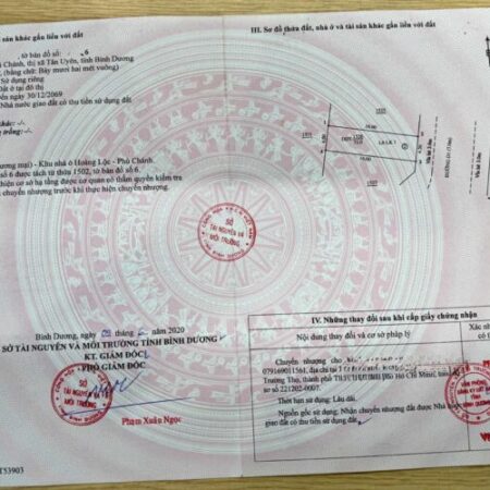 Cần bán đất mặt tiền đường nhựa 13m gần KCN Vsip 2 đối diện trường học cấp 1, cấp 2 phú chánh