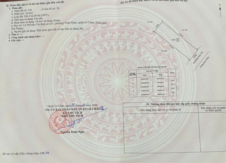 Đất tái định cư A51 Vĩnh Niệm, DT 56m, Đông Nam, đường 12m, Giá 68 tr/m