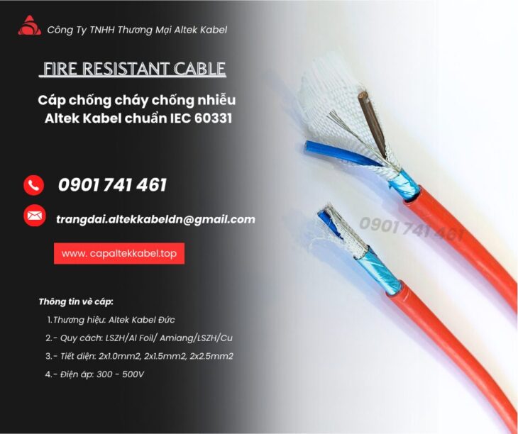 Cáp Chống Cháy Chống Nhiễu 2×1.5mm² Altek Kabel Chuẩn IEC 60331: Quy Cách và Ứng Dụng