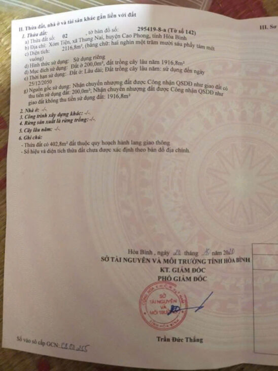 ĐẤT ĐẸP – GIÁ TỐT – Vị Trí Đắc Địa Tại Xóm Tiện, Xã Thung Nai, Huyện Cao Phong, Tỉnh Hoà Bình