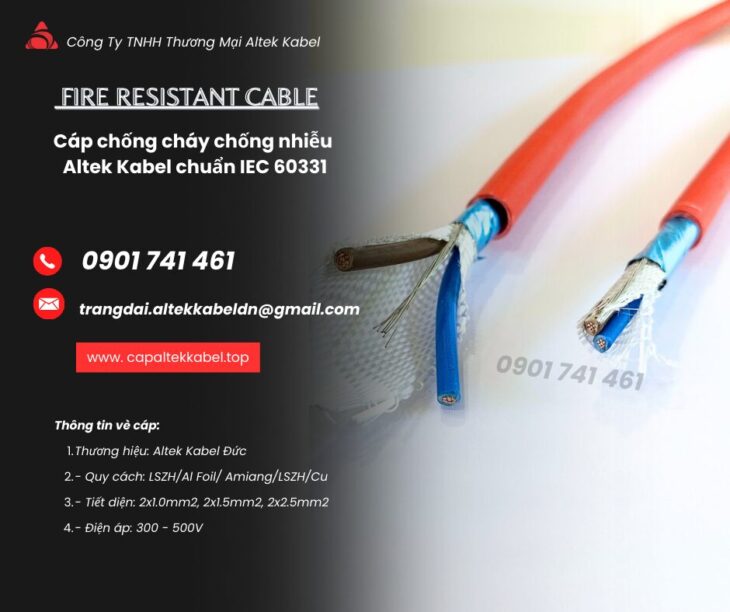 Cáp Chống Cháy Chống Nhiễu 2×1.5mm² Altek Kabel Chuẩn IEC 60331: Quy Cách và Ứng Dụng