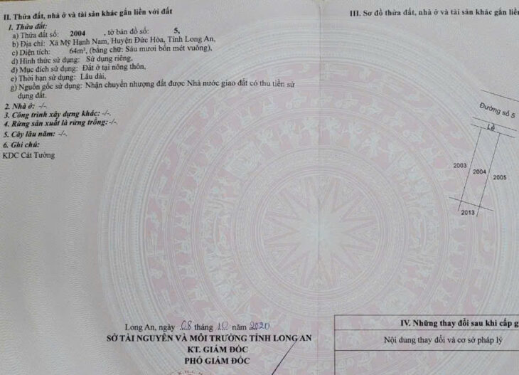 CHÍNH CHỦ BÁN ĐẤT ĐẸP – GIÁ TỐT – Vị Trí Đắc địa tại : Xã Mỹ Hạnh Nam – Huyện Đức Hòa- Tỉnh Long An