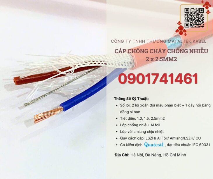 Cáp chống cháy chống nhiễu 2×2.5 IEC 60331 Đà Nẵng, Hà Nội, HCM