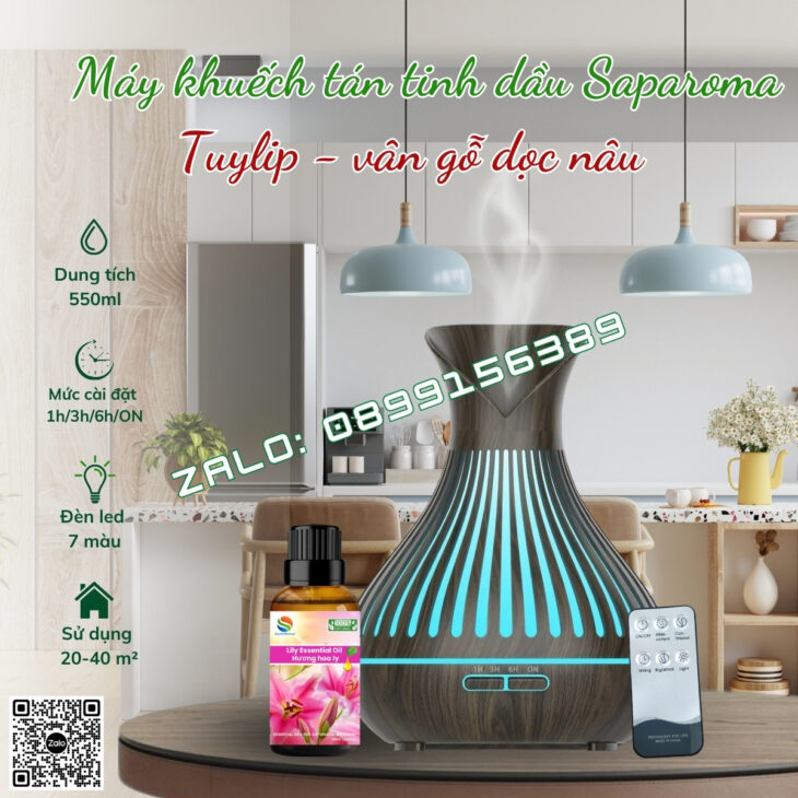 MÁY KHUẾCH TÁN TINH DẦU PHUN SƯƠNG SAPAROMA, LED 7 MÀU, THƠM PHÒNG, HỖ TRỢ KHỬ MÙI, XUA ĐUỔI MUỖI