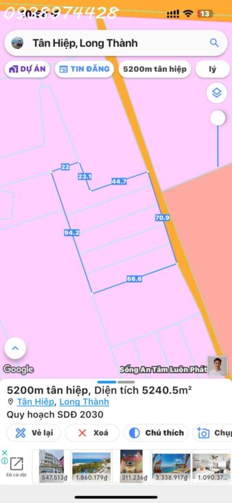 Bán gấp 5 lô liền kề khu trung tâm xã Tân Hiệp – Long Thành – Đồng Nai. Tổng Diện tích :