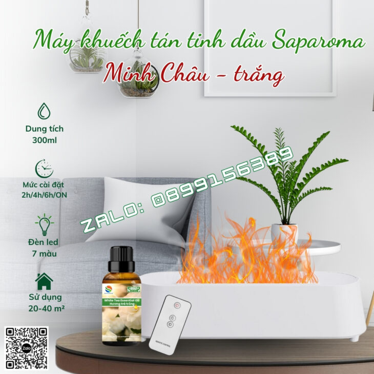MÁY XÔNG TINH DẦU PHUN SƯƠNG SAPAROMA, HIỆU ỨNG LỬA, LED 7 MÀU, THƠM PHÒNG, BÙ ẨM