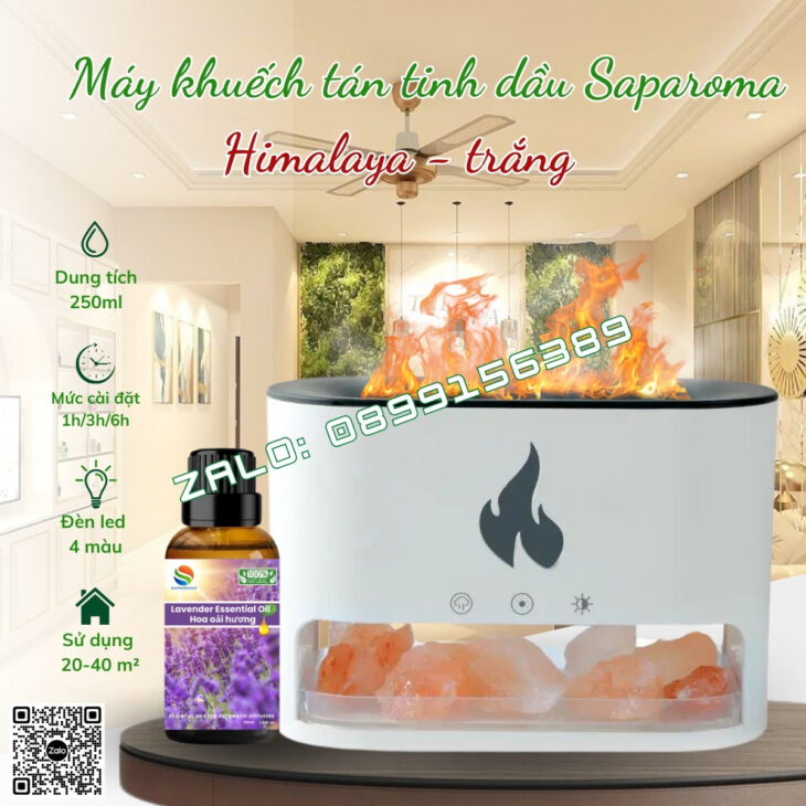 MÁY XÔNG TINH DẦU PHUN SƯƠNG SAPAROMA, HIỆU ỨNG LỬA, LED 7 MÀU, THƠM PHÒNG, BÙ ẨM