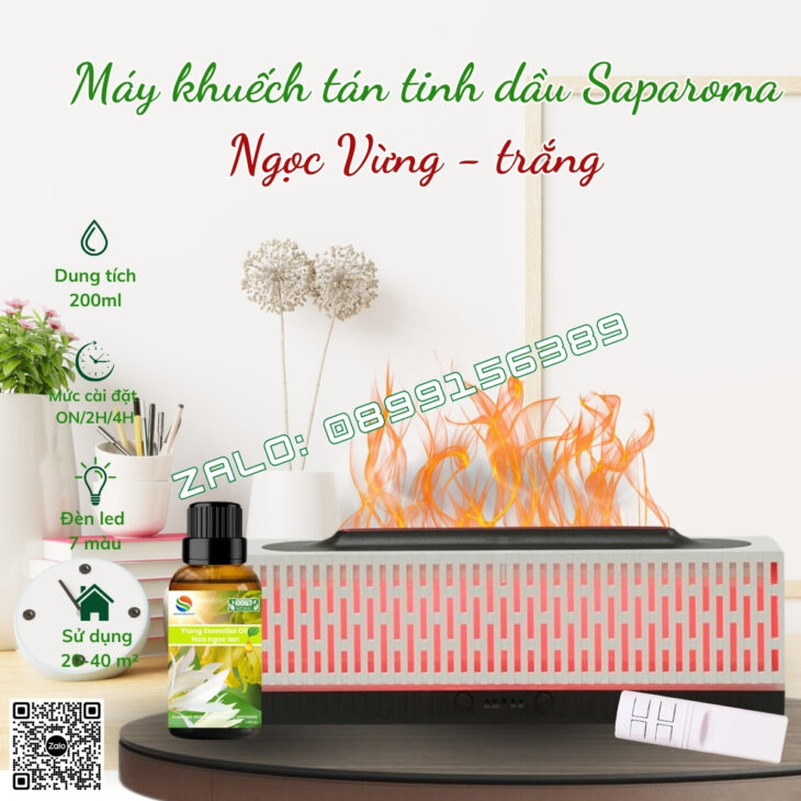 MÁY XÔNG TINH DẦU PHUN SƯƠNG SAPAROMA, HIỆU ỨNG LỬA, LED 7 MÀU, THƠM PHÒNG, BÙ ẨM
