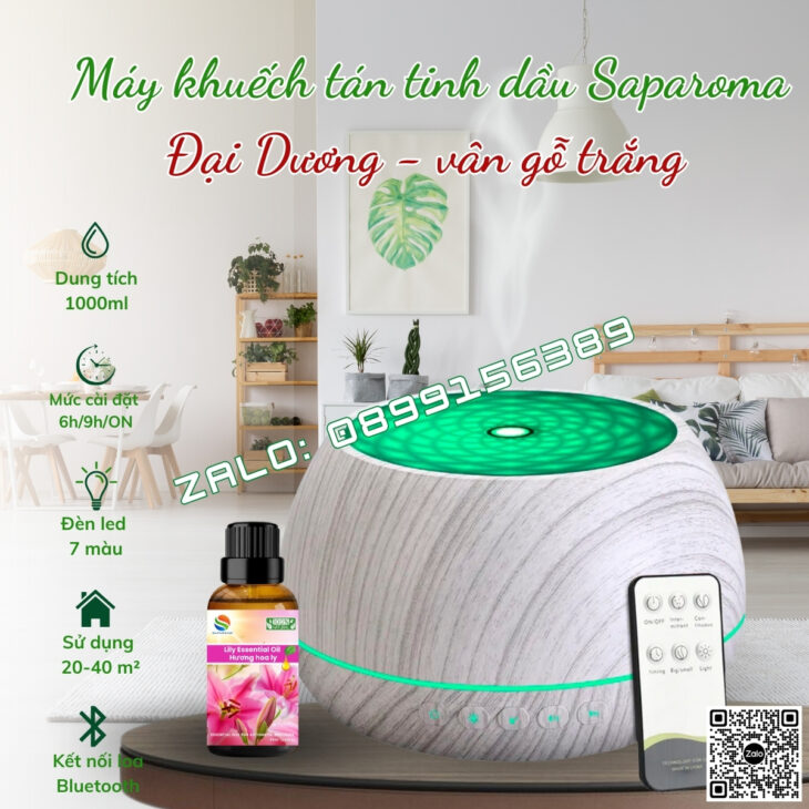 MÁY XÔNG TINH DẦU PHUN SƯƠNG CAO CẤP SAPAROMA, LOA BLUETOOTH, HIỆU ỨNG LỬA, LED 7 MÀU, THƠM PHÒNG