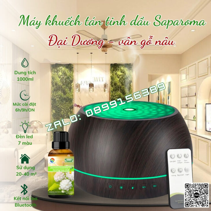 MÁY XÔNG TINH DẦU PHUN SƯƠNG CAO CẤP SAPAROMA, LOA BLUETOOTH, HIỆU ỨNG LỬA, LED 7 MÀU, THƠM PHÒNG