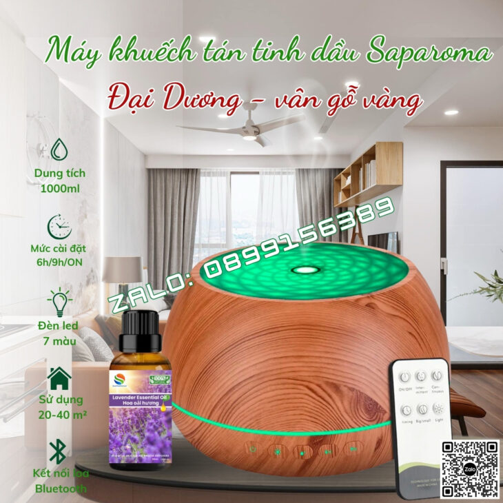 MÁY XÔNG TINH DẦU PHUN SƯƠNG CAO CẤP SAPAROMA, LOA BLUETOOTH, HIỆU ỨNG LỬA, LED 7 MÀU, THƠM PHÒNG