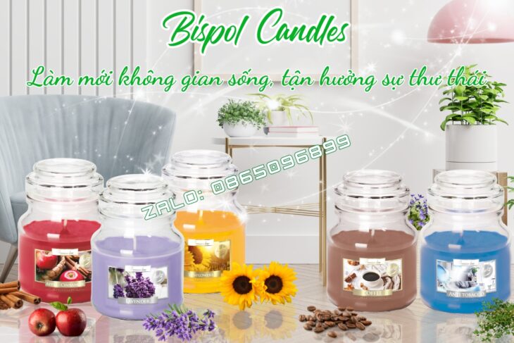 Hũ nến thơm nhập khẩu Bispol 120g, thơm phòng, thư giãn, hỗ trợ khử mùi, hàng chính hãng