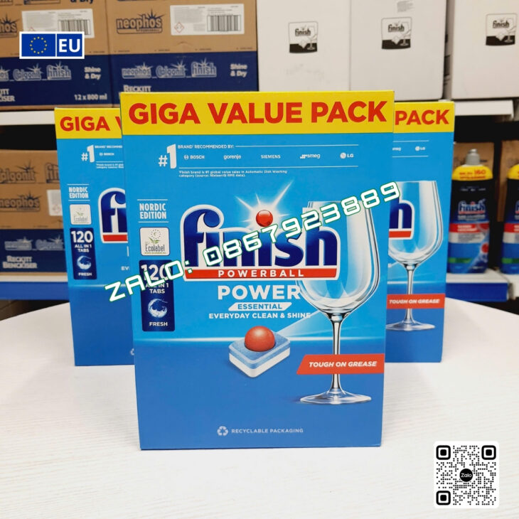 Viên rửa bát FINISH POWER ESSENTIAL (6 chức năng), hàng nhập khẩu chính hãng EU