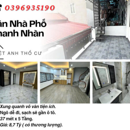 Bán nhà phố Thanh Nhàn, Trước Nhà Rộng, Thang Máy Xịn, 37mx5T, Giá: 8.7 Tỷ, Lh: 0396935190.