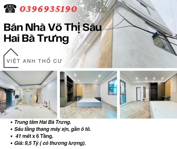 Bán nhà phố Võ Thị Sáu, Nhà Mới Thang Máy, Gần Mặt Phố, 41mx6T, Giá: 9.5 Tỷ, Lh: 0396935190.