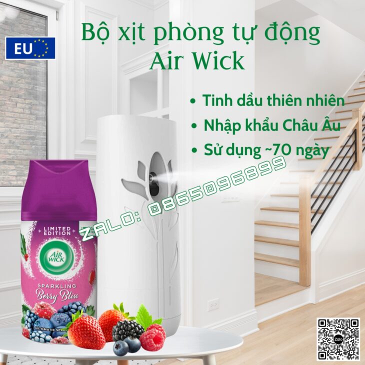 BÌNH XỊT TINH DẦU THIÊN NHIÊN AIR WICK 250ml, THƠM PHÒNG, HỖ TRỢ KHỬ MÙI, NHẬP KHẨU CHÂU ÂU