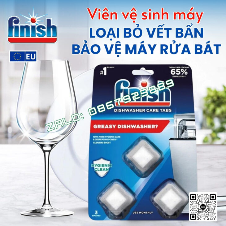 Viên vệ sinh máy rửa bát Finish Dishwasher Cleaner, loại bỏ mọi vết bẩn, hàng nhập khẩu chính hãng