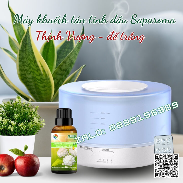 (Tặng tinh dầu) Máy xông tinh dầu Saparoma, phun sương tạo ẩm, hỗ trợ khử mùi, Led 7 màu