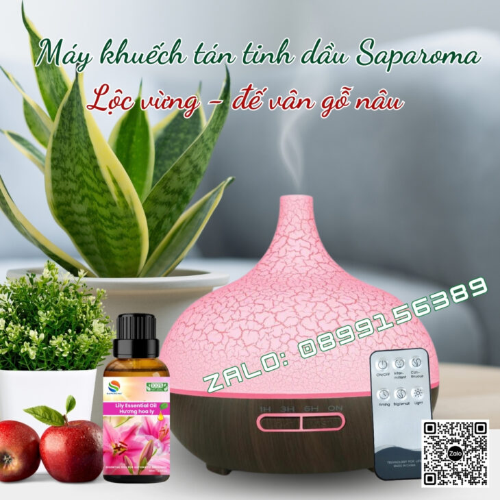 (Tặng tinh dầu) Máy khuếch tán tinh dầu phun sương Saparoma, thơm phòng, hỗ trợ khử mùi, Led 7 màu