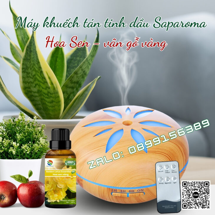 (Tặng tinh dầu) Máy khuếch tán tinh dầu phun sương Saparoma, thơm phòng, hỗ trợ khử mùi, Led 7 màu