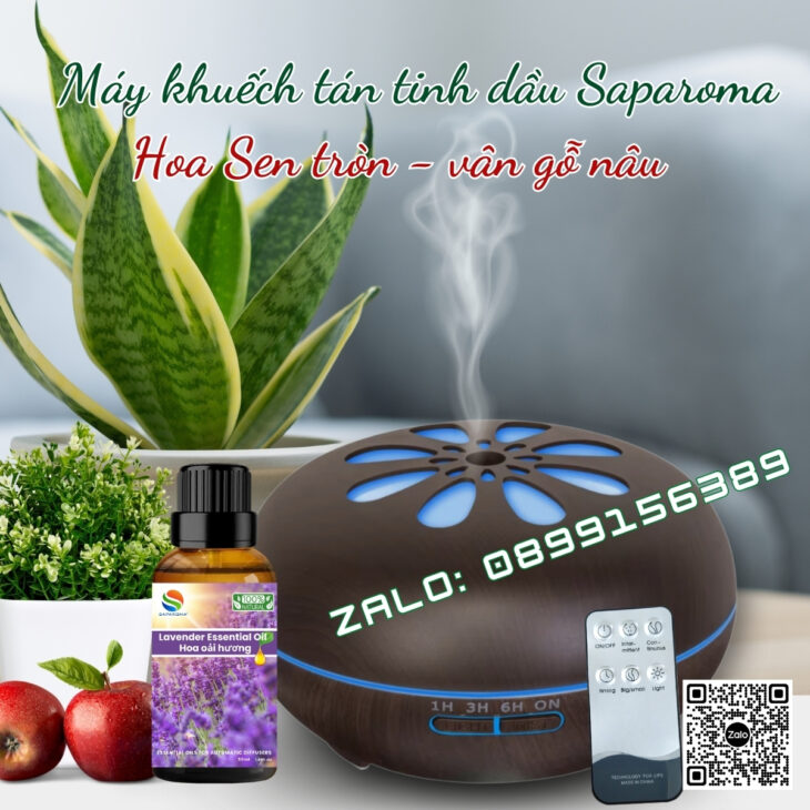 (Tặng tinh dầu) Máy khuếch tán tinh dầu phun sương Saparoma, thơm phòng, hỗ trợ khử mùi, Led 7 màu
