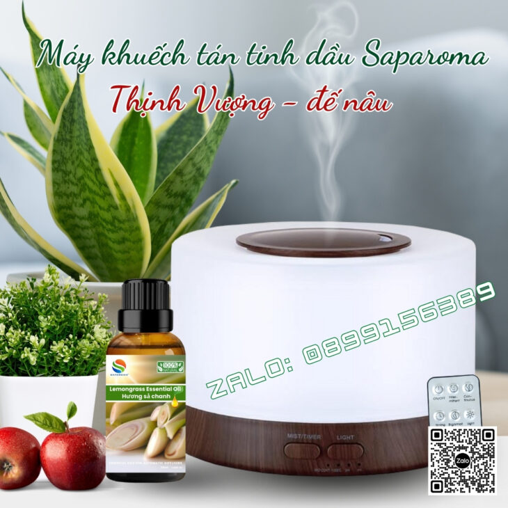 (Tặng tinh dầu) Máy xông tinh dầu Saparoma, phun sương tạo ẩm, hỗ trợ khử mùi, Led 7 màu