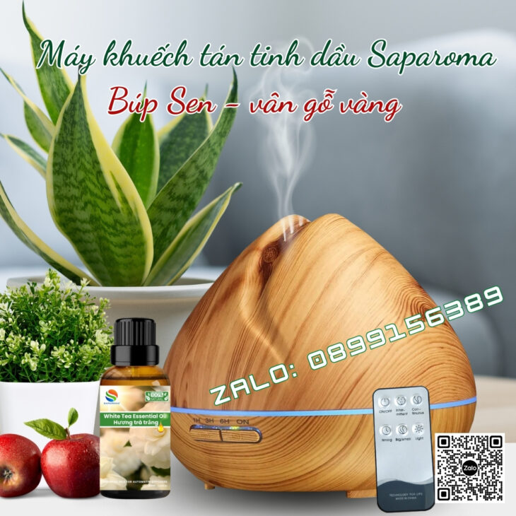 (Tặng tinh dầu) Máy khuếch tán tinh dầu phun sương Saparoma, thơm phòng, hỗ trợ khử mùi, Led 7 màu