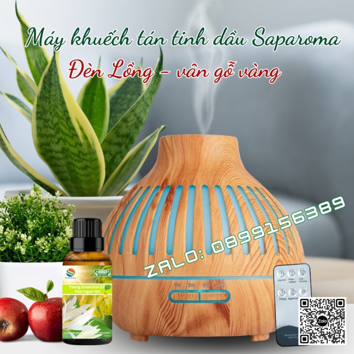 (Tặng tinh dầu) Máy khuếch tán tinh dầu phun sương Saparoma, thơm phòng, hỗ trợ khử mùi, Led 7 màu