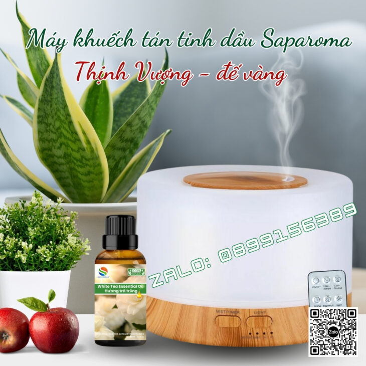 (Tặng tinh dầu) Máy xông tinh dầu Saparoma, phun sương tạo ẩm, hỗ trợ khử mùi, Led 7 màu
