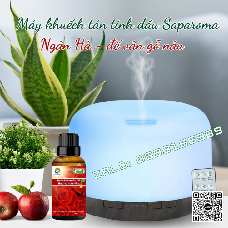 (Tặng tinh dầu) Máy xông tinh dầu Saparoma, phun sương tạo ẩm, hỗ trợ khử mùi, Led 7 màu