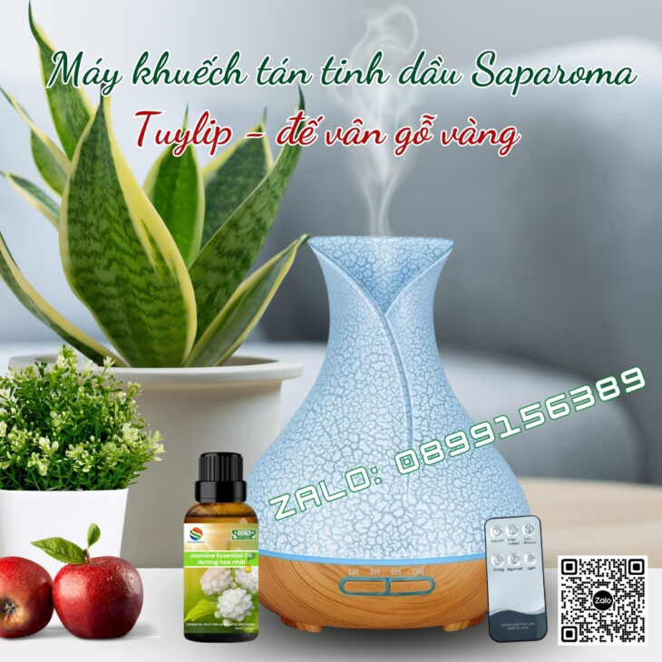 (TẶNG TINH DẦU) Máy xông tinh dầu phun sương Saparoma, thơm phòng, hỗ trợ khử mùi, Led 7 màu