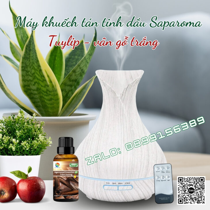 (TẶNG TINH DẦU) Máy xông tinh dầu phun sương Saparoma, thơm phòng, hỗ trợ khử mùi, Led 7 màu