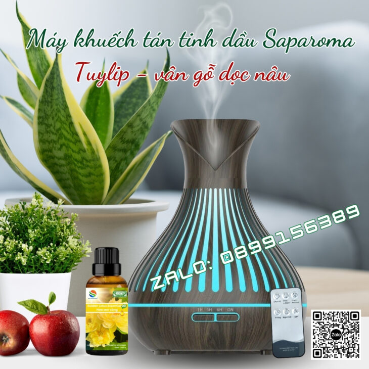 (TẶNG TINH DẦU) Máy xông tinh dầu phun sương Saparoma, thơm phòng, hỗ trợ khử mùi, Led 7 màu